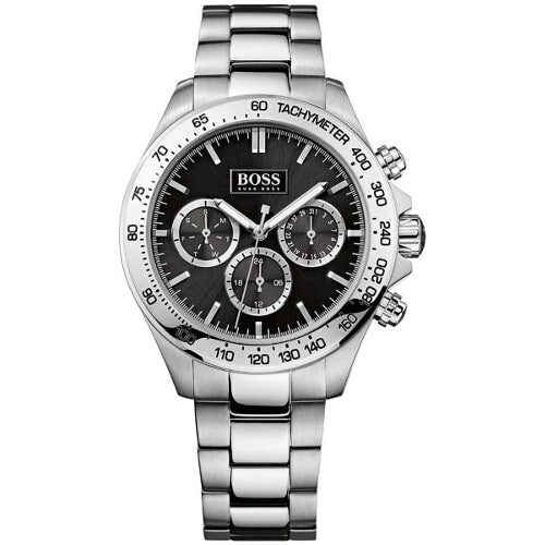 Hugo Boss 1512965 Ikon Herrenuhr mit schwarzem Zifferblatt und Chronograph aus Edelstahl