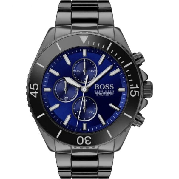 Hugo Boss 1513743 Ocean Marineblaues Zifferblatt Schwarzes Stahlarmband Herrenuhr