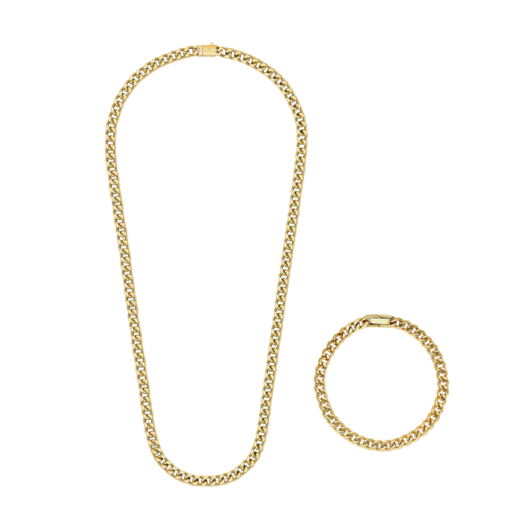 5mm Gold Cuban Link Chain + Bracelet Bundle