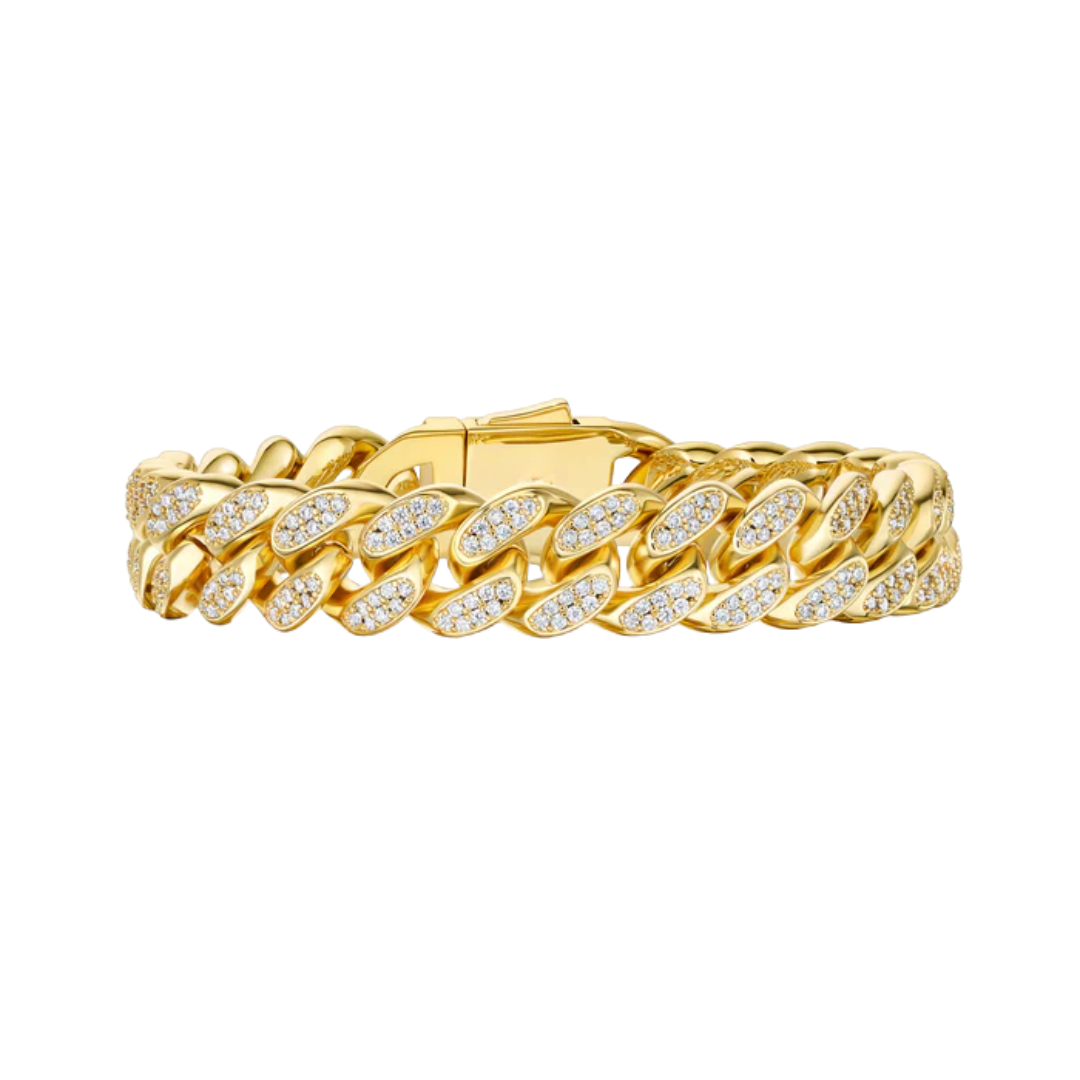 12mm Iced Out Gold Cuban Bracelet