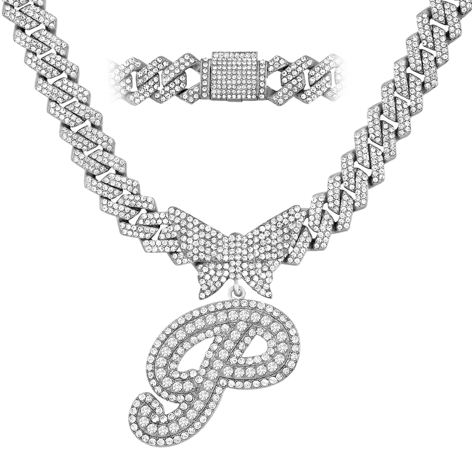 14 mm Halskette mit kubanischem Schmetterlingsanhänger und individuellem Anfangsbuchstaben