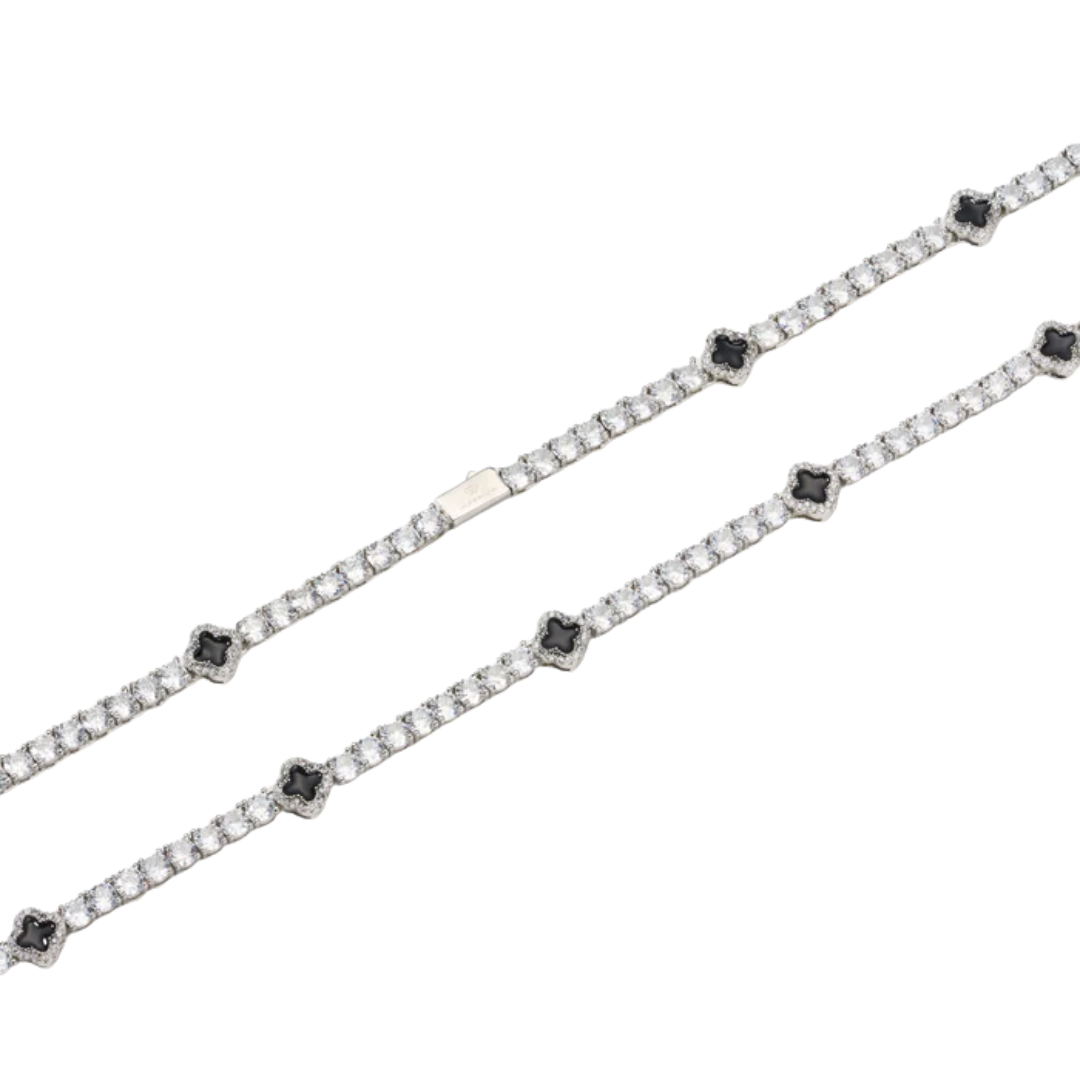 Black Clover Tennis Chain (Silver) - 4mm