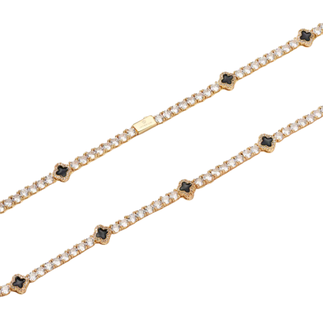 Black Clover Tennis Chain (Gold) - 4mm