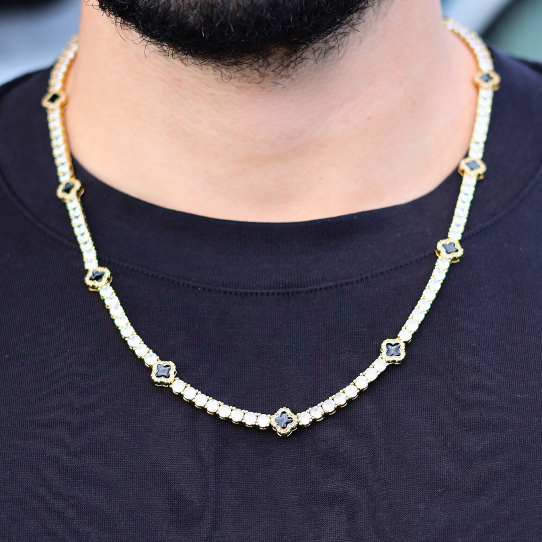 Black Clover Tennis Chain (Gold) - 4mm