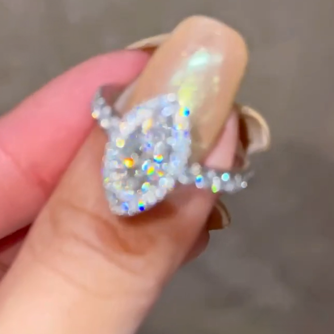 3 Karat 14 Karat massives Weißgold, Marquise-Schliff, Moissanit-Verlobungsring-Set