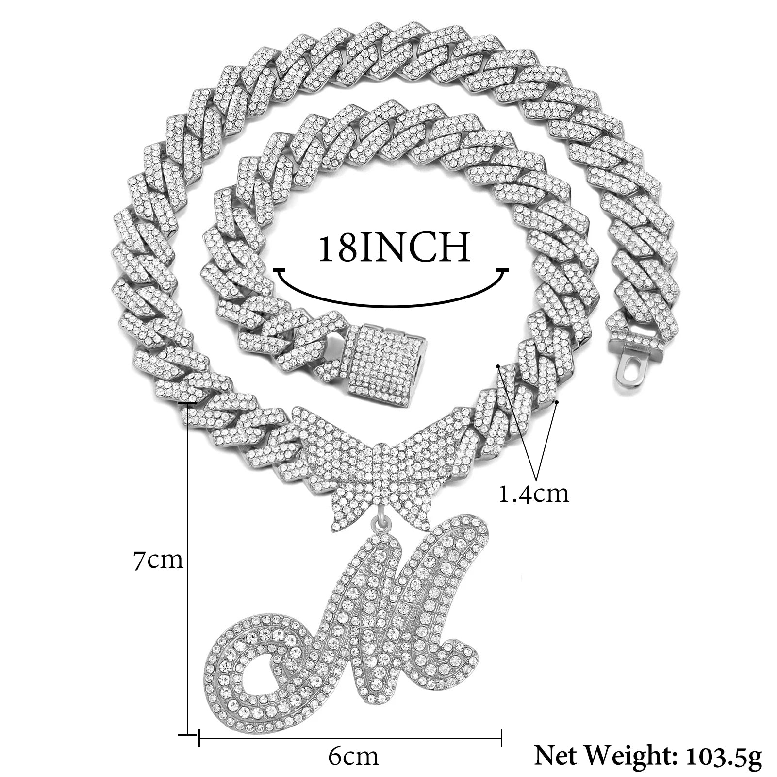 14 mm Halskette mit kubanischem Schmetterlingsanhänger und individuellem Anfangsbuchstaben