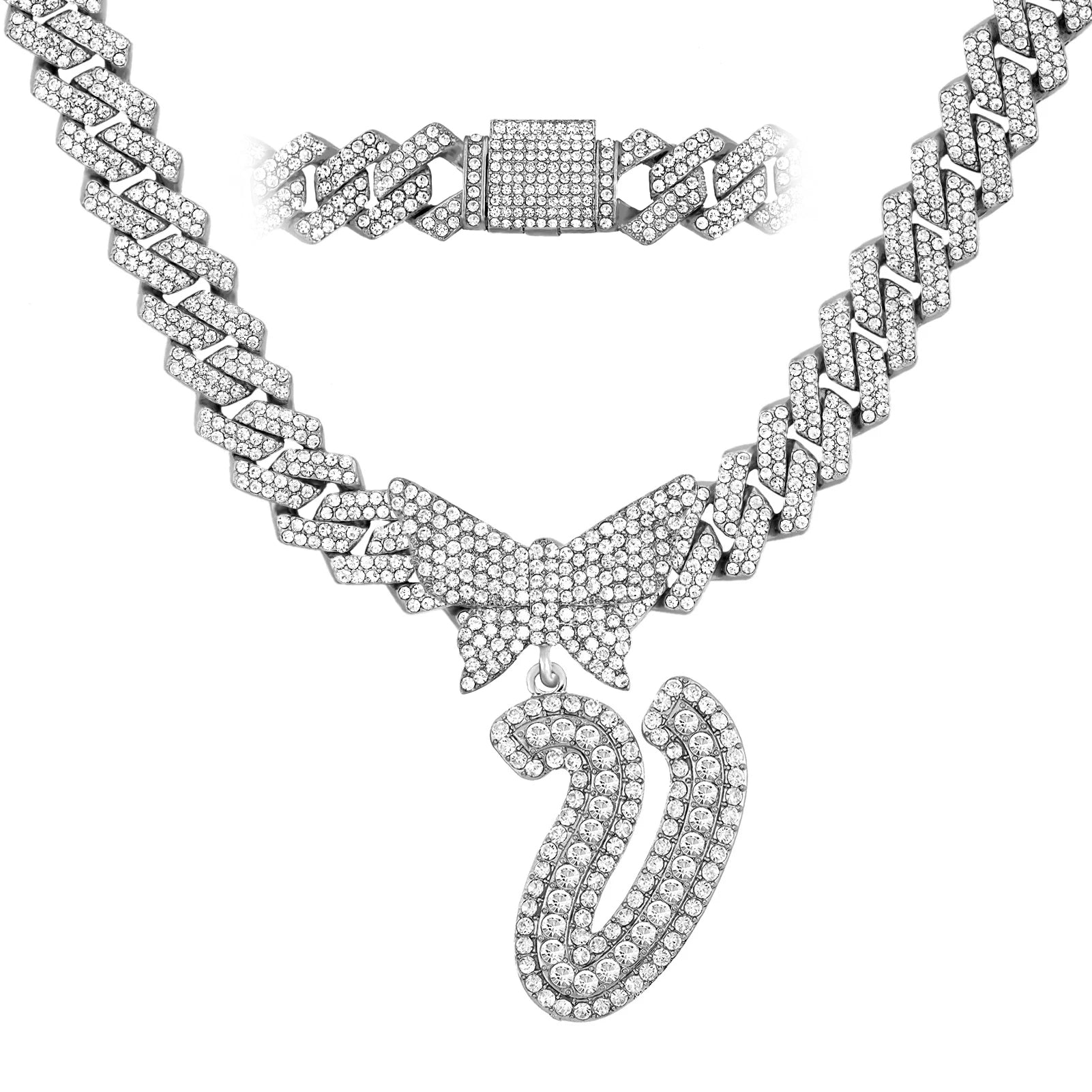 14 mm Halskette mit kubanischem Schmetterlingsanhänger und individuellem Anfangsbuchstaben