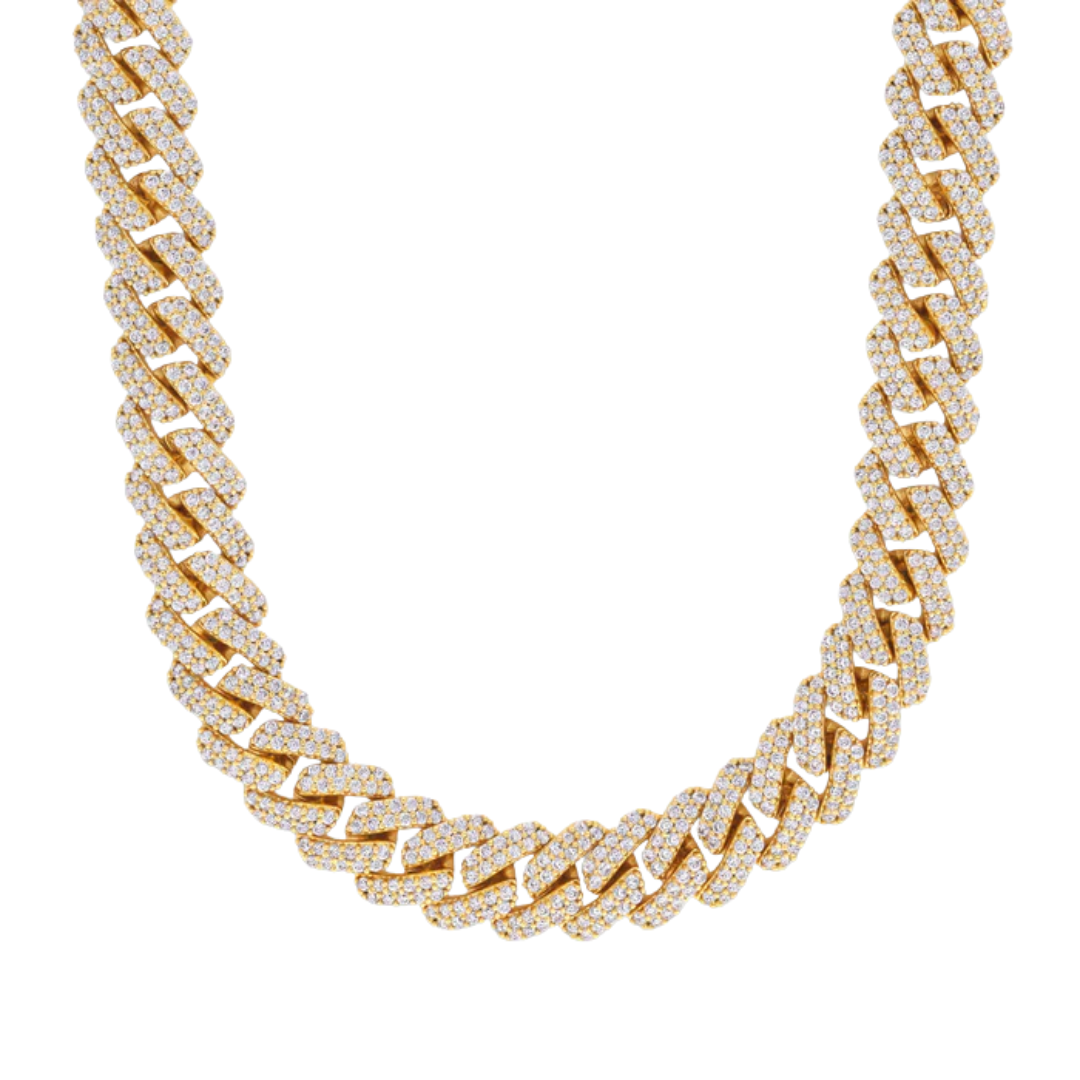 Iced Prong Cuban Chain (Gold) - 12mm