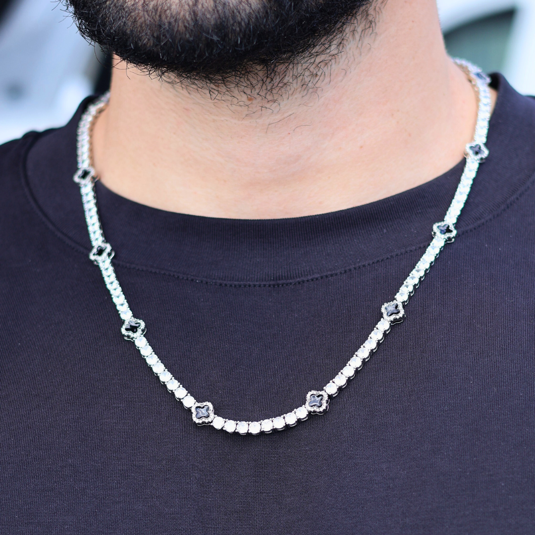 Black Clover Tennis Chain (Silver) - 4mm