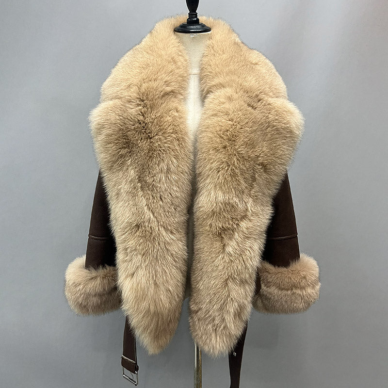 Luxury Genuine Fox Fur Leather Jacket