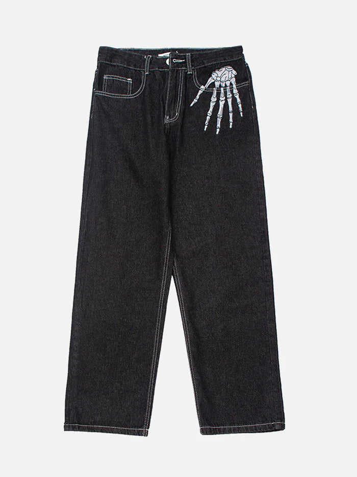 Jeans mit VVS-Totenkopf-Handprint