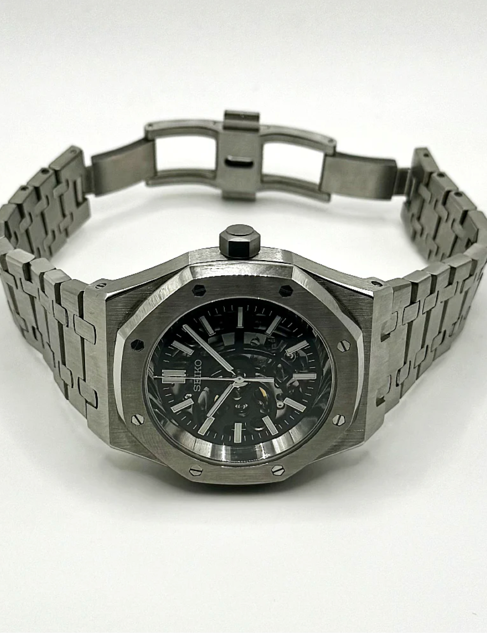 Seiko Mod Royal Oak Skelett Schwarz