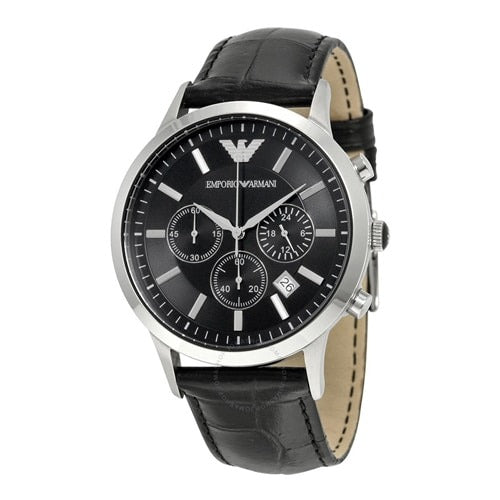 Emporio Armani AR2447 Herrenuhr mit schwarzem Lederarmband