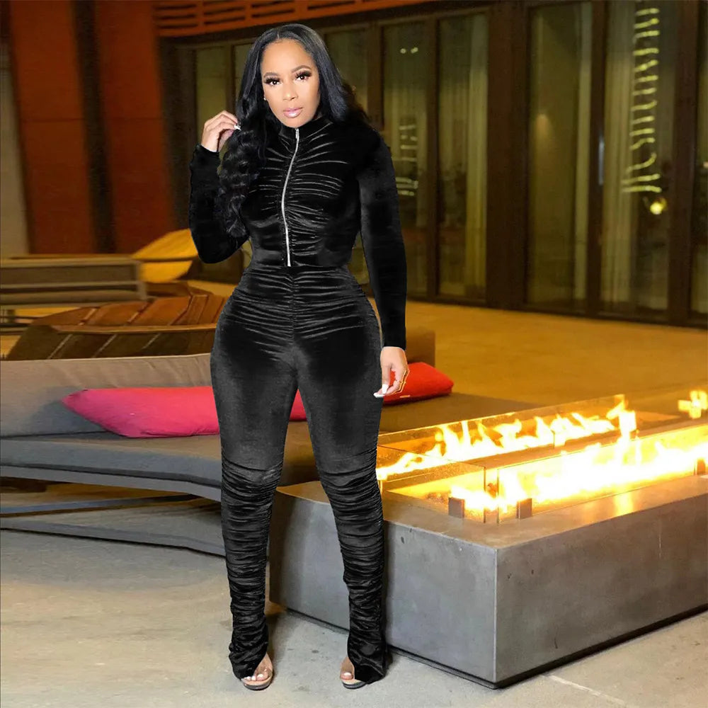 Trainingsanzug aus Samt mit gestapeltem Reißverschluss