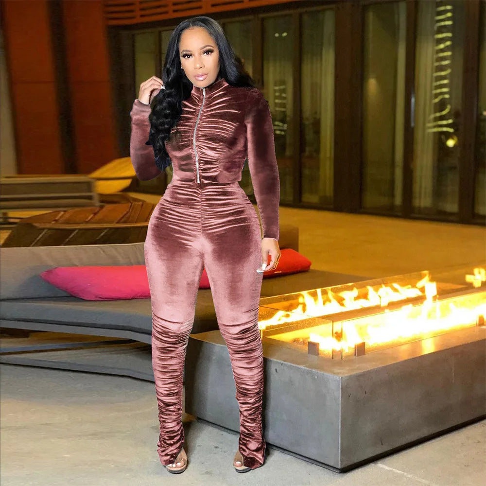 Trainingsanzug aus Samt mit gestapeltem Reißverschluss