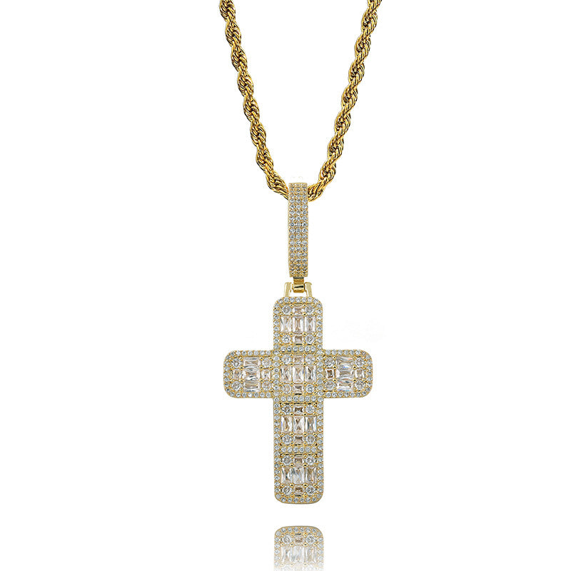 Halskette mit Kreuz im Baguette-Diamant-Design