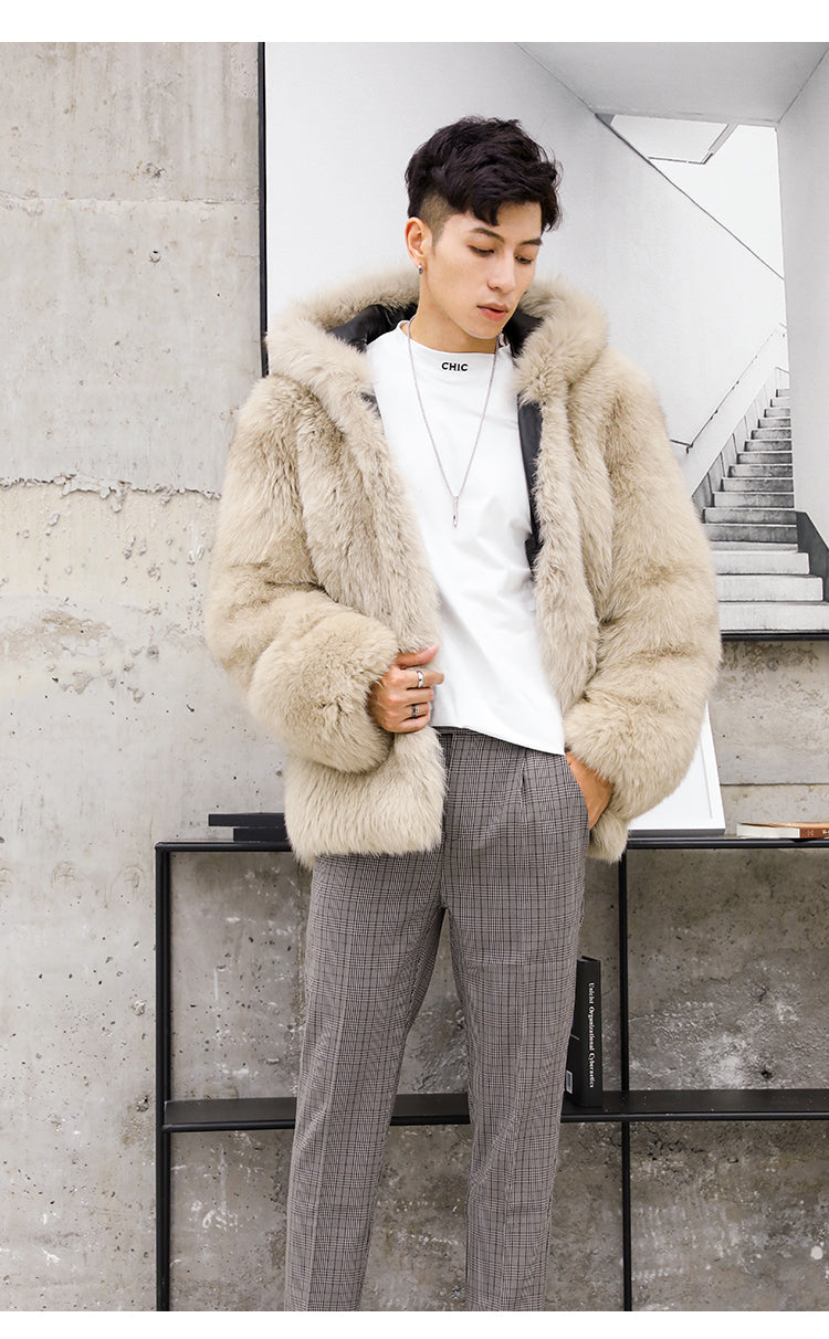 Veste à capuche en fourrure de renard véritable Wolfpack pour homme