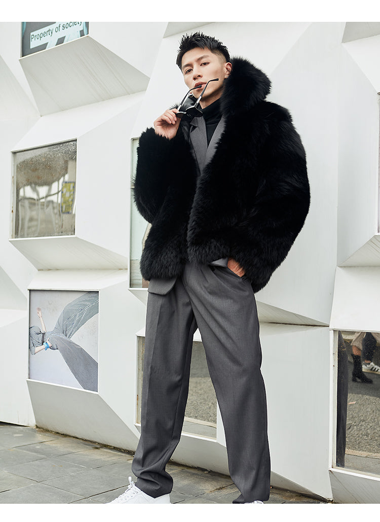 Veste à capuche en fourrure de renard véritable Wolfpack pour homme