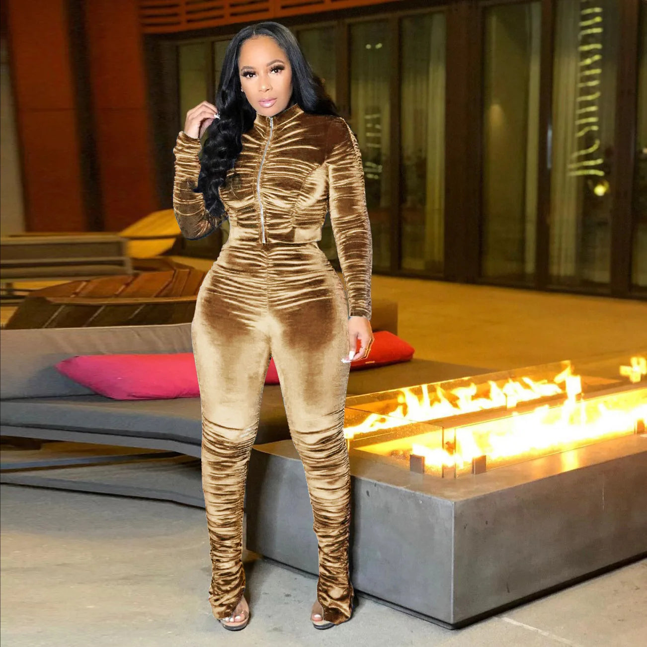 Trainingsanzug aus Samt mit gestapeltem Reißverschluss