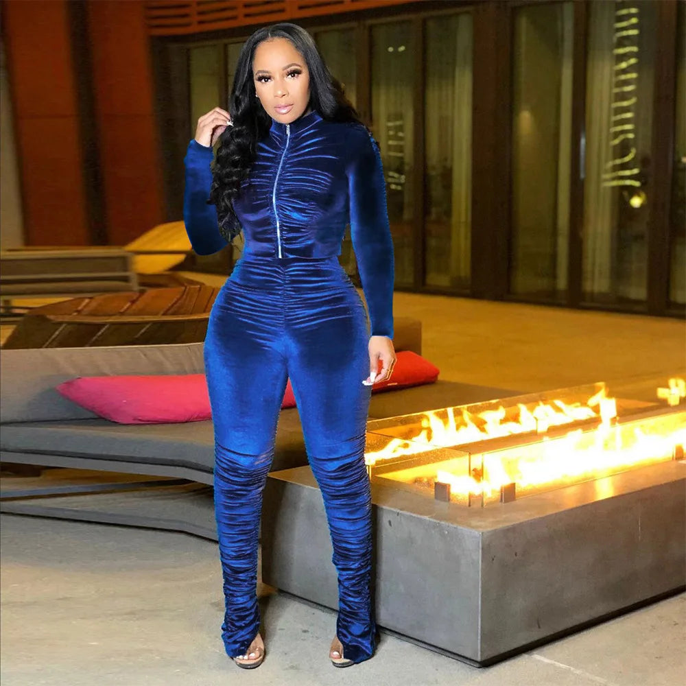 Trainingsanzug aus Samt mit gestapeltem Reißverschluss