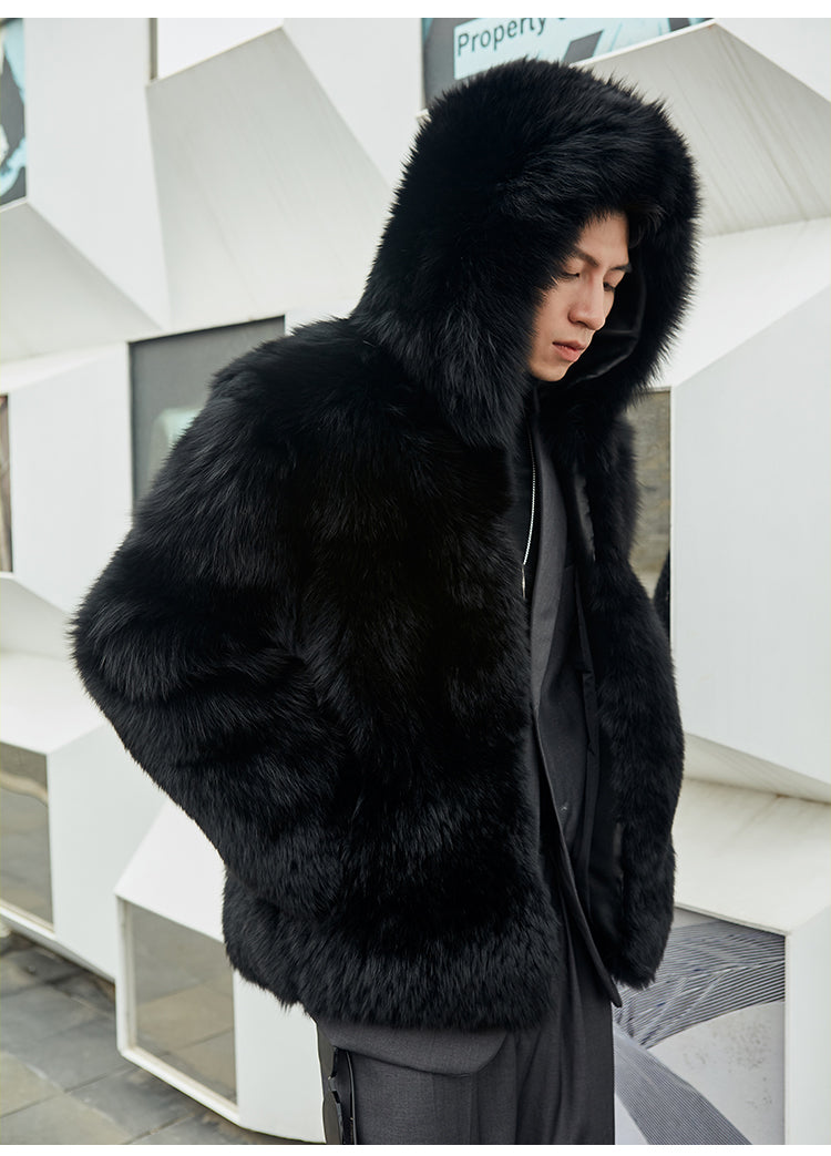 Veste à capuche en fourrure de renard véritable Wolfpack pour homme