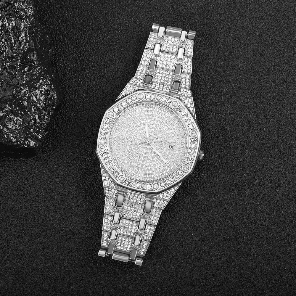 „King Frost“ Iced Out Herren-Golduhr und Miami Cuban Armband Luxus-Paket