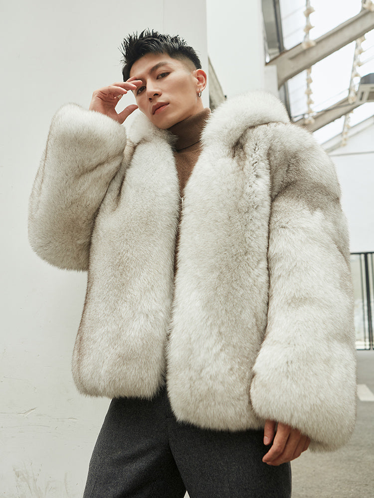 Veste à capuche en fourrure de renard véritable Wolfpack pour homme