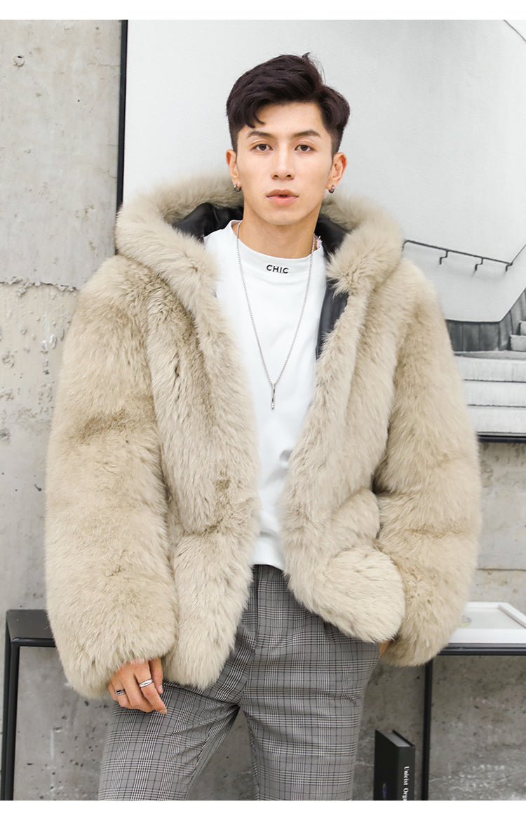 Veste à capuche en fourrure de renard véritable Wolfpack pour homme