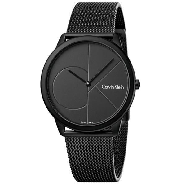 Calvin Klein K3M514B1 Minimal Herrenuhr mit schwarzem Zifferblatt und schwarzem Mesh-Armband