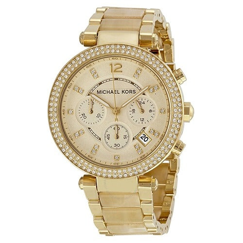 Michael Kors MK5842 Parker Damenuhr mit goldenem Zifferblatt und Stahlarmband