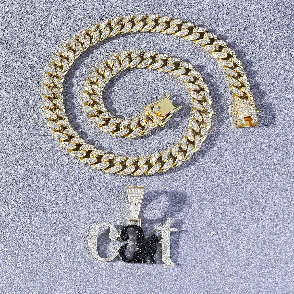 Pendentif Chat + Chaîne Cubaine