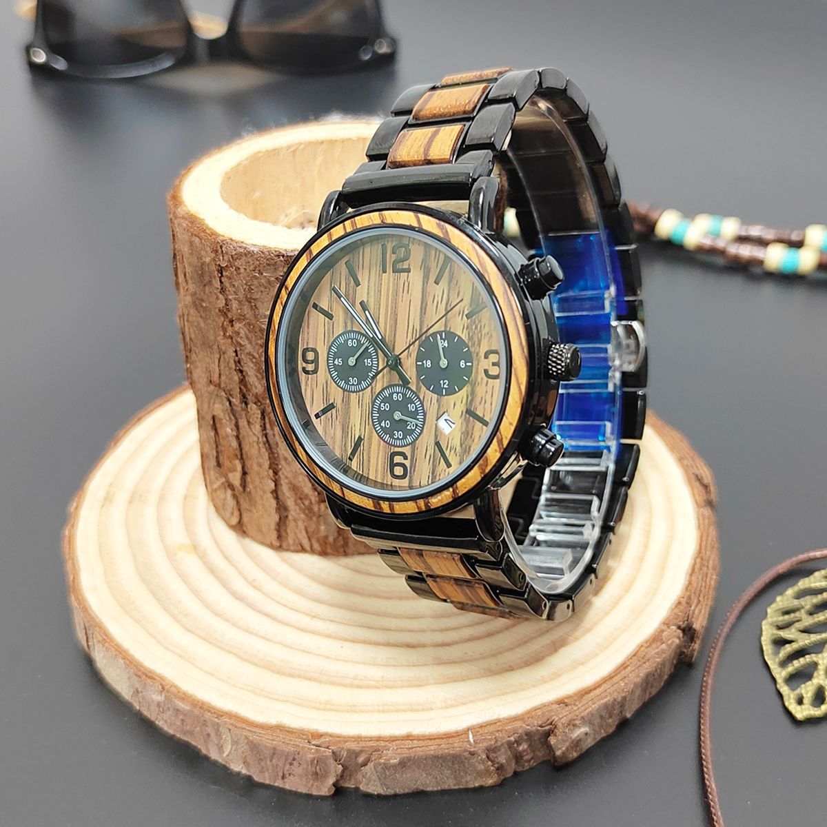 Montre homme Espresso étanche classique en grain de bois