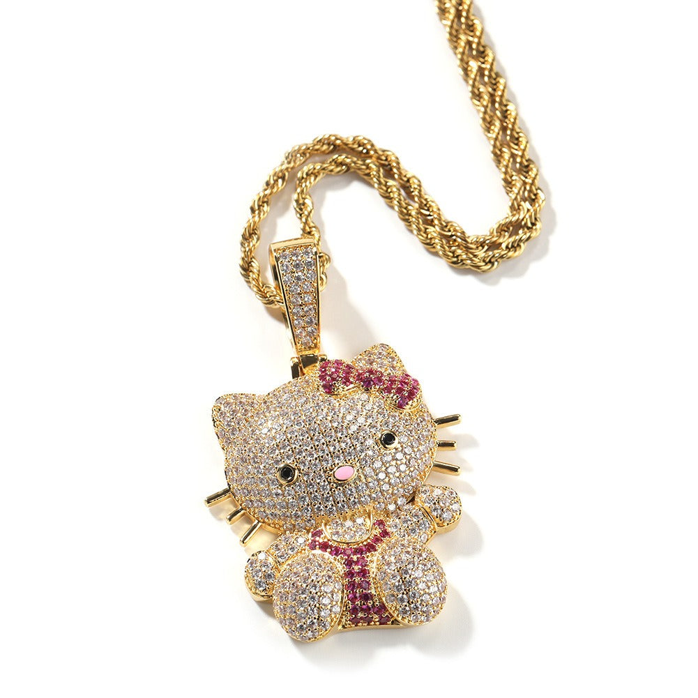 Hello Kitty Iced Out Anhänger Halskette Rapper Kette