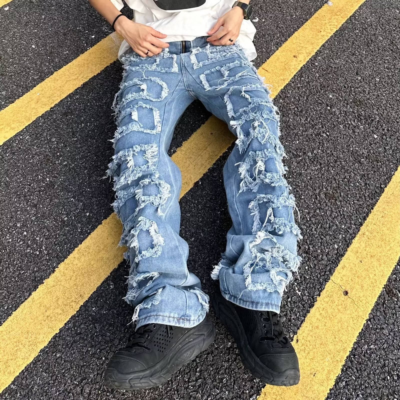 Zottelige Baggy-Jeans