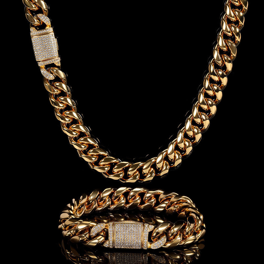Goldene 12 mm Miami Kubanische Kette