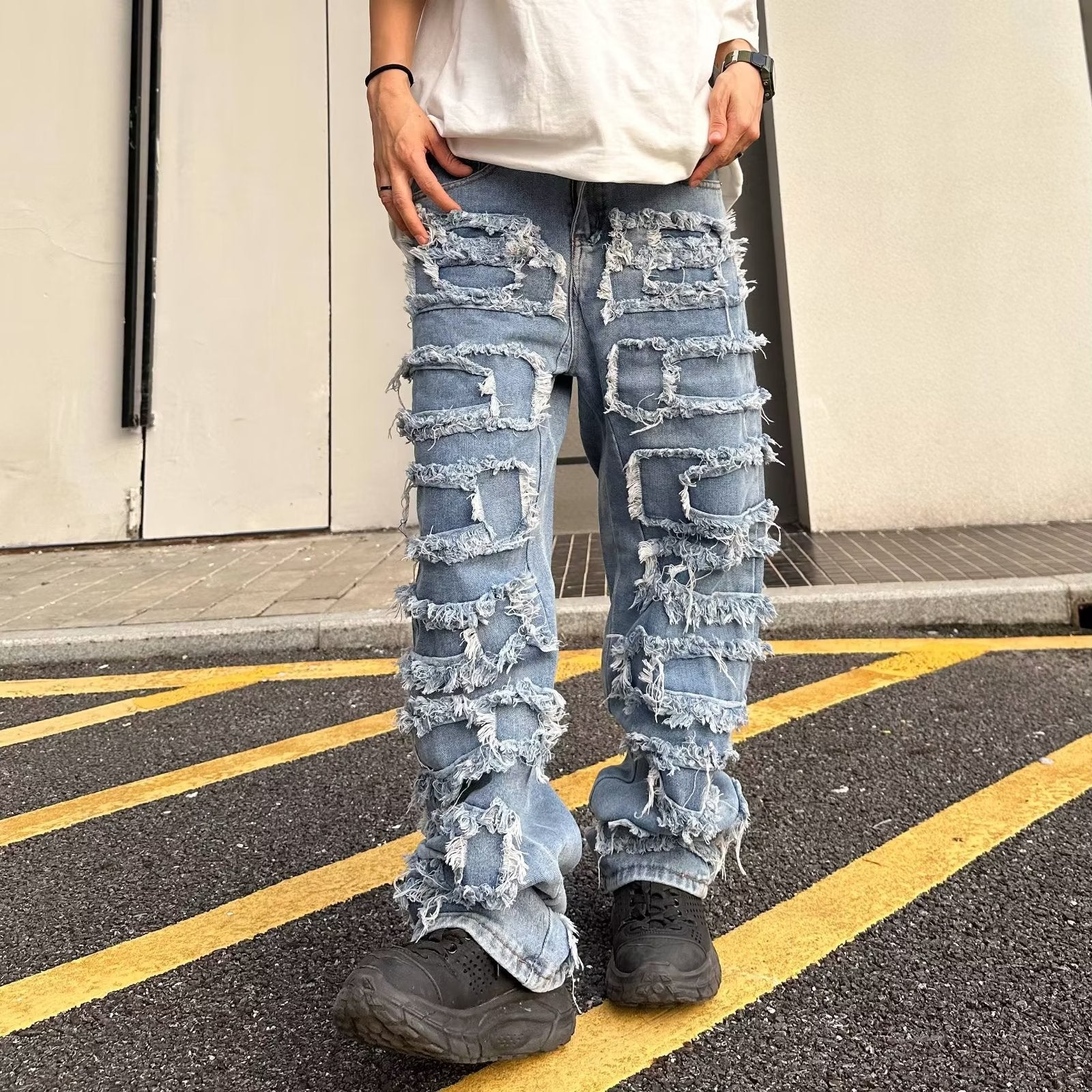Zottelige Baggy-Jeans