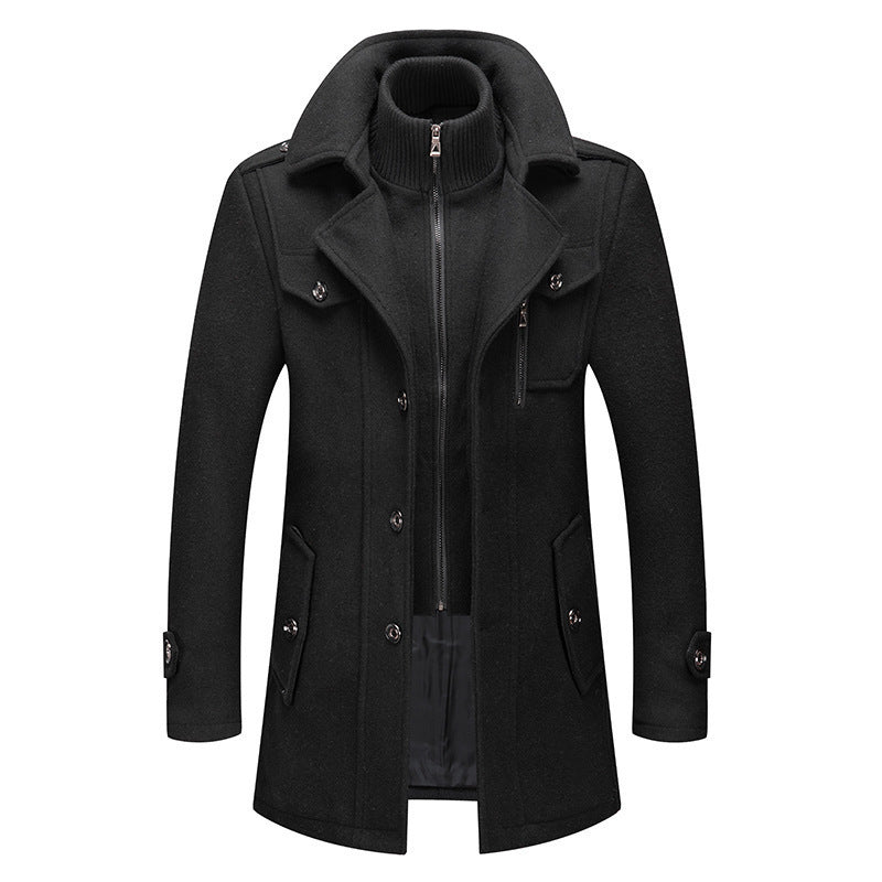 VVS Chic Herren-Trenchcoat aus Wolle mit Doppelkragen