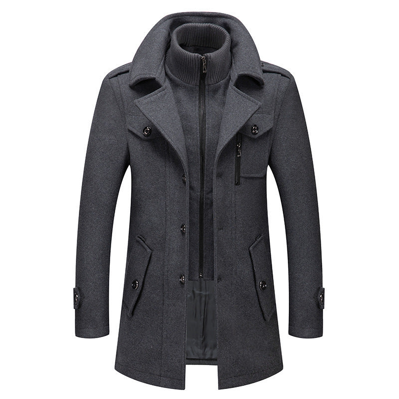 VVS Chic Herren-Trenchcoat aus Wolle mit Doppelkragen