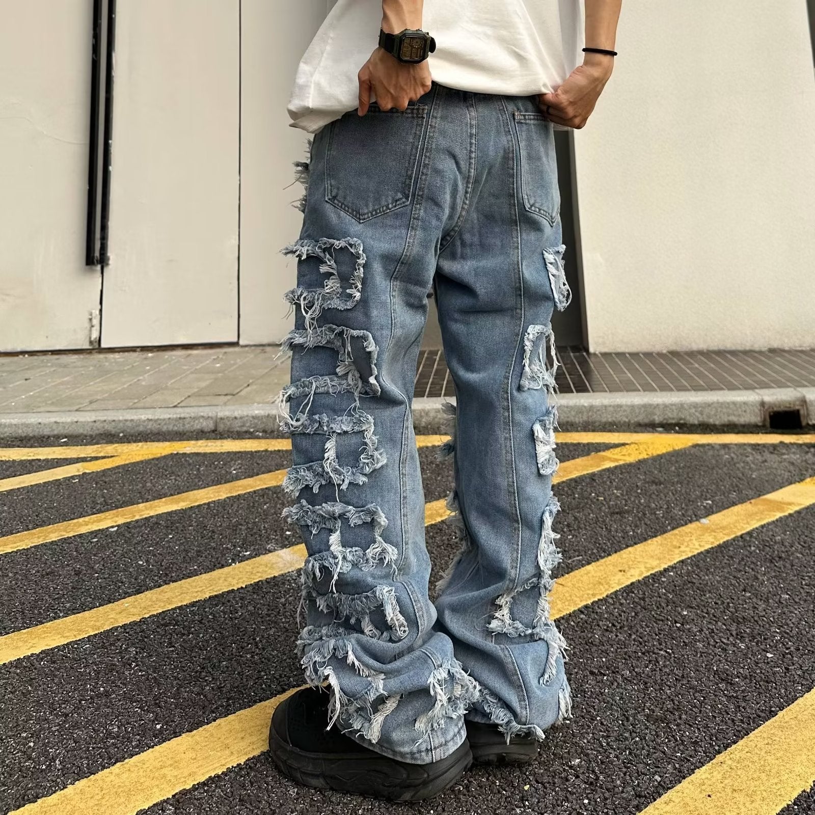 Zottelige Baggy-Jeans