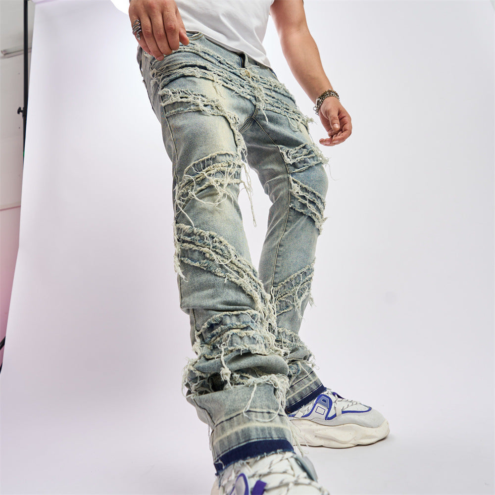 Distressed-Bikerjeans im Stacked-Look