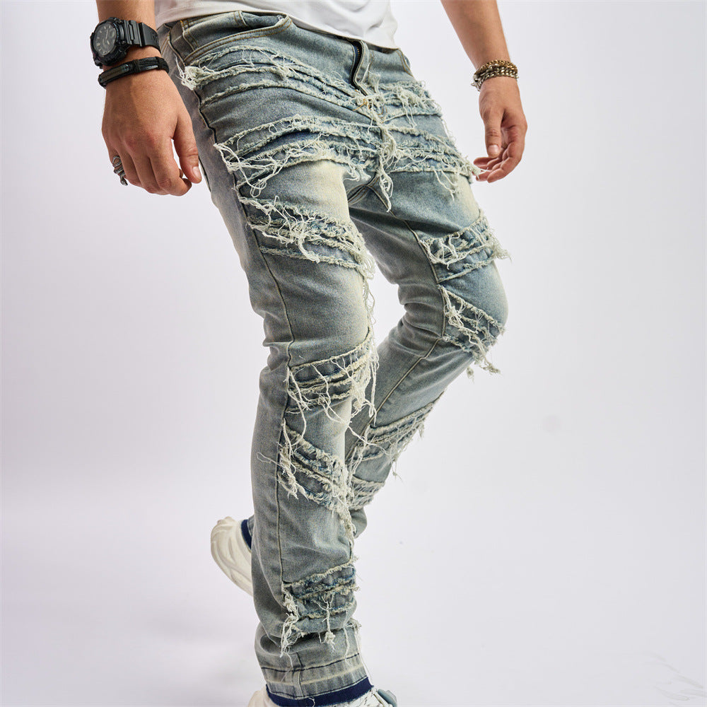Distressed-Bikerjeans im Stacked-Look
