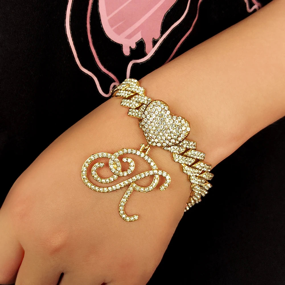 Kubanische Kette mit Kursivbuchstaben-Anhänger und GRATIS-Armband