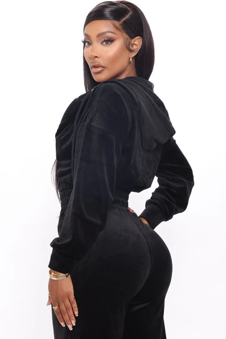 Zweiteiliger Trainingsanzug aus einfarbigem Samt