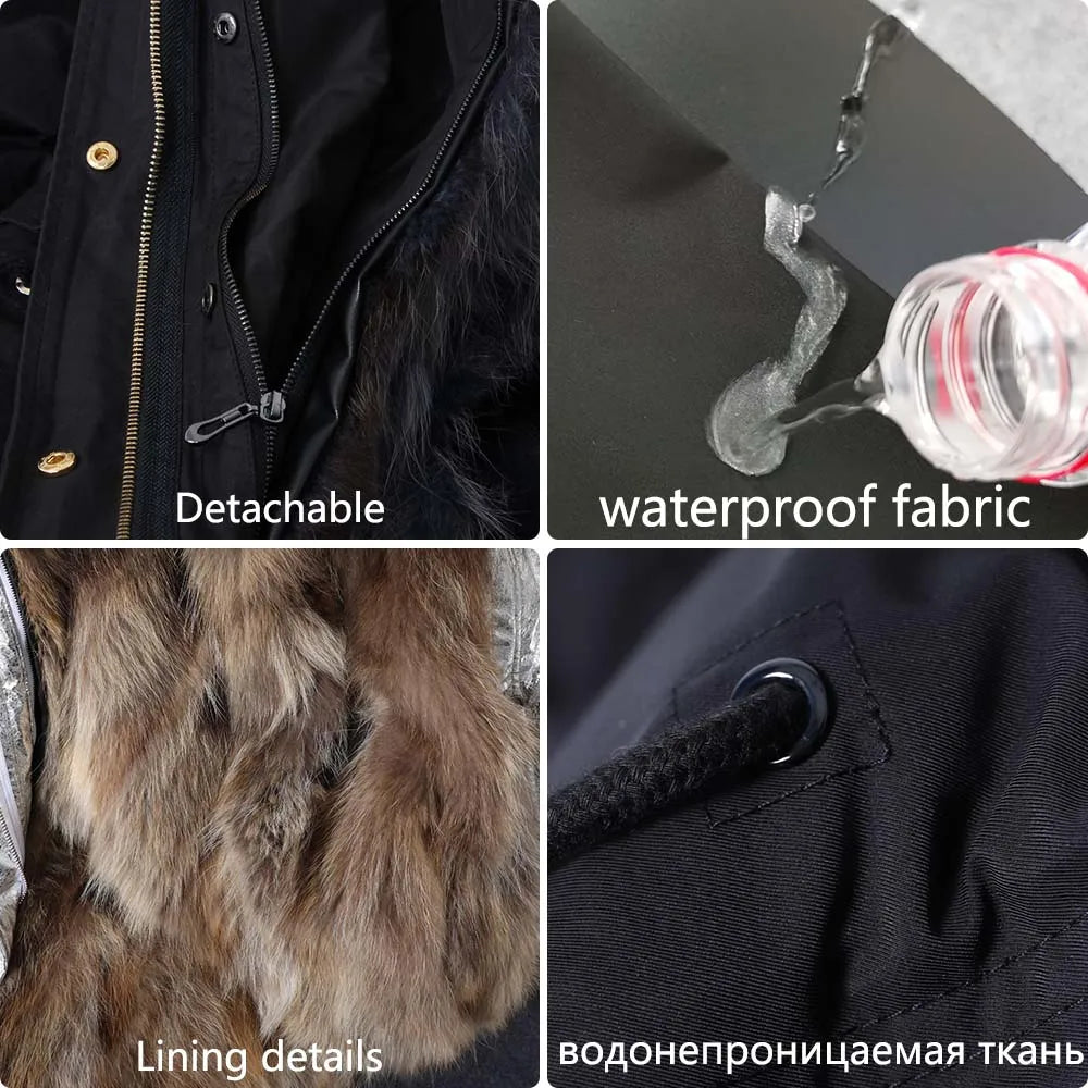VVS Luxe Trendy Kapuzenjacke mit Premium Waschbärfellfutter