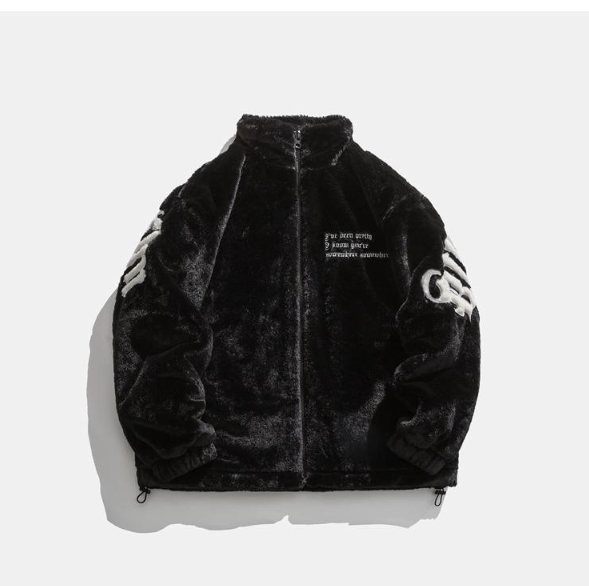 Plüschfleecejacke mit Buchstabenstickerei