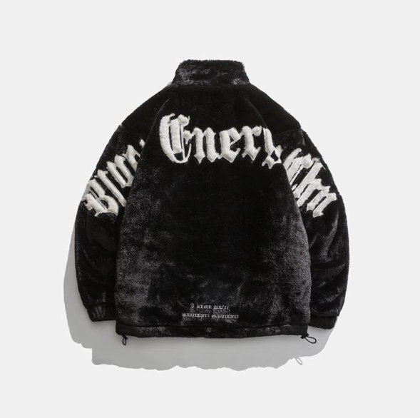 Plüschfleecejacke mit Buchstabenstickerei