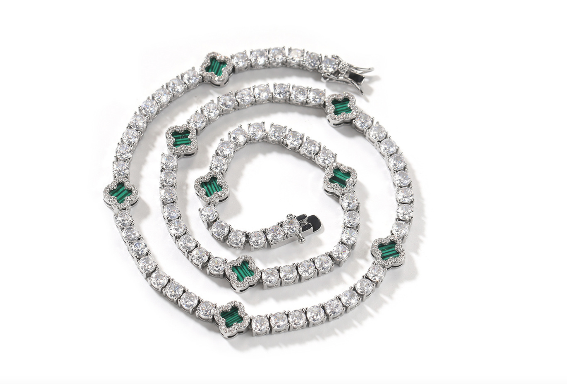 VVS-Schmuck, Tenniskette mit 4 Kleeblättern und Diamanten