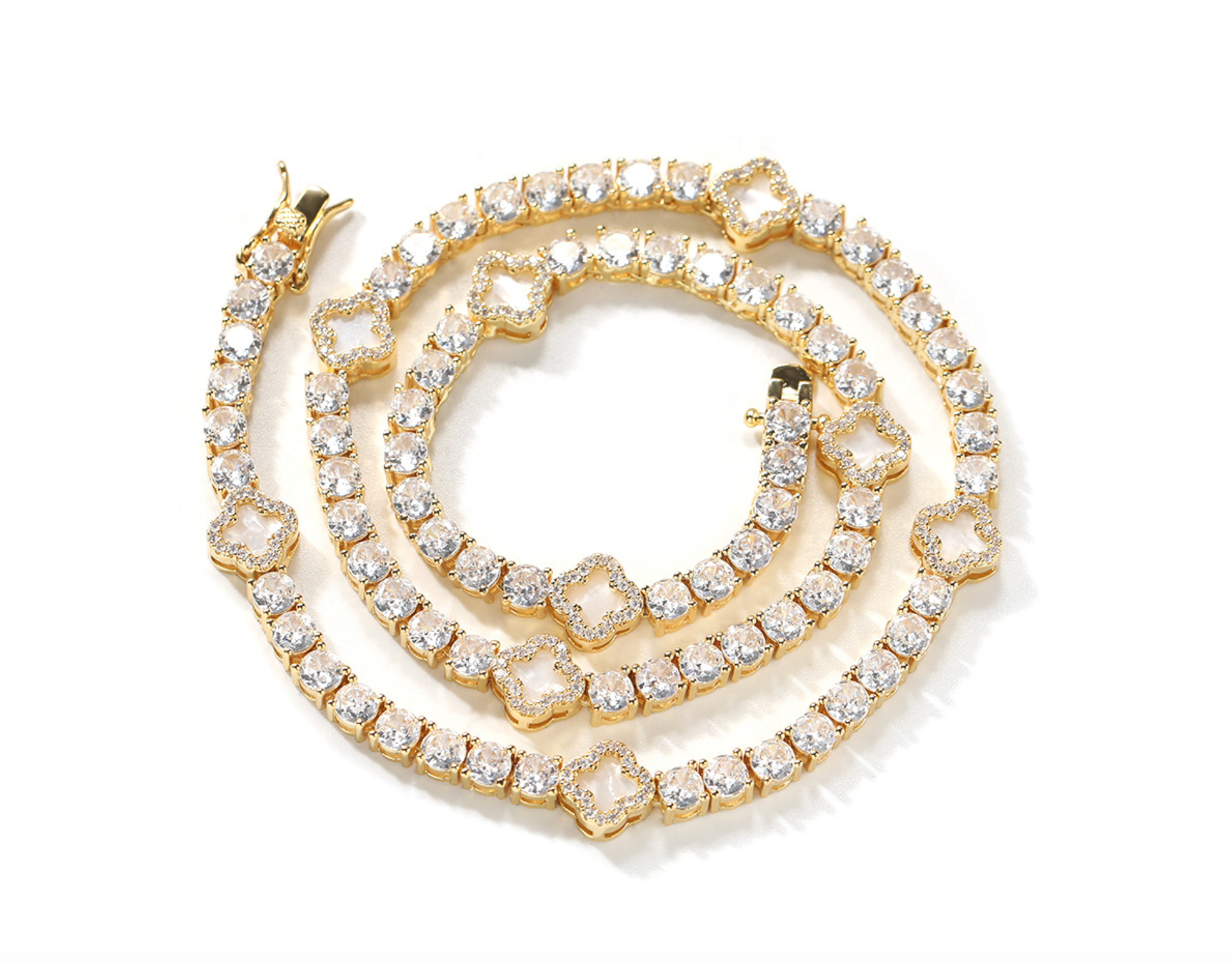 VVS-Schmuck, Tenniskette mit 4 Kleeblättern und Diamanten