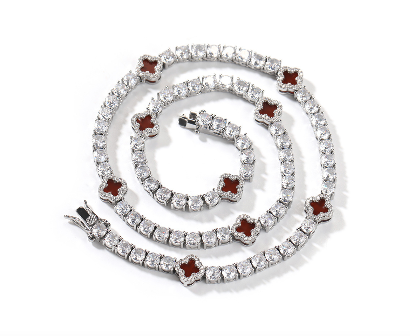 VVS-Schmuck, Tenniskette mit 4 Kleeblättern und Diamanten