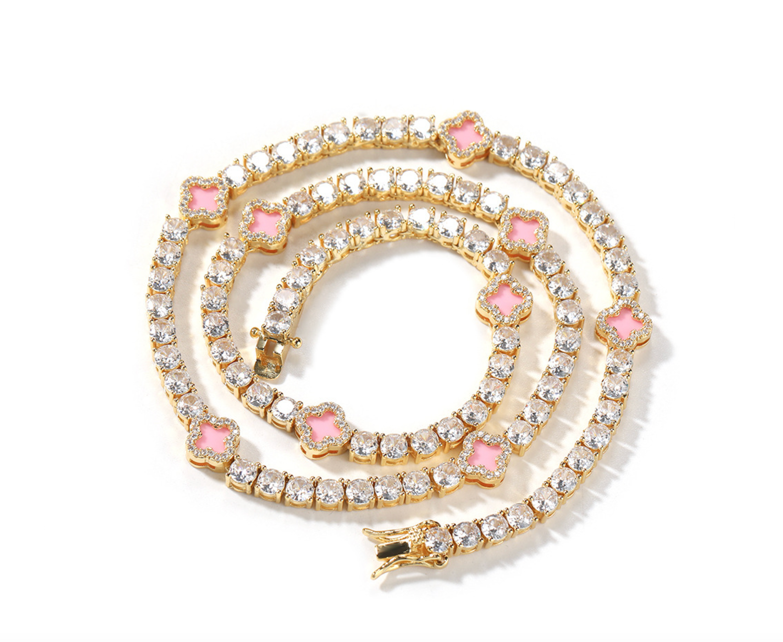 VVS-Schmuck, Tenniskette mit 4 Kleeblättern und Diamanten